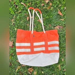 90s's L.L. Bean Orange and White Nylon Tote Bag